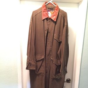 Khaki Denim and Leather Collar Coat